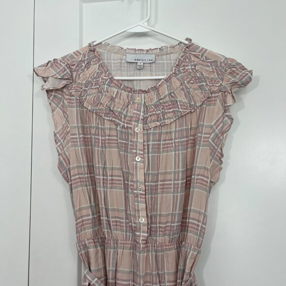 Adelyn Rae Large Pink Plaid Sleeveless Prairie Flounce Dress with Pockets - Picture 8 of 16